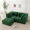 Luscriate Comodo divano angolare con schienale alto, divano modulare combinabile in velluto a coste per soggiorno e ufficio, divano profondo, senza montaggio, verde, 2 posti + 1 (verde, E-2S+1)