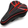 Caswynlife Sella per bici in gel ispessito traspirante, sella imbottita in silicone, ergonomica, 28 x 18 cm (rosso)