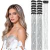 jooceebaby Tinsel Extension Capelli con Clip 55 cm, 25 Colori Perlbianco Extension Capelli Paillettes Glitter, Accessori Capelli Brillanti per Festa Festival Concerto Halloween Natale
