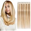 S-noilite Extension Capelli Veri Clip, One Piece Naturali Extension Capelli Veri, Estensioni Dei Capello Umani Clip, 5 Clips Hair Extensions, 20cm 40g Marrone Oro Mix Biondo Chiarissimo #12P613