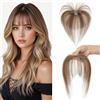 S-noilite Frangia Clip Capelli Veri Frangetta Extension, Frangetta Francese Capello Veri, 360°Frangia Capelli Umani, 9g Capello Umani Topper con 5x12.5CM Base per Diradati, Biondo Scuro/Castano Medio