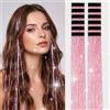 jooceebaby Tinsel Extension Capelli con Clip 55 cm, 51 Colori Neon rosa Extension Capelli Paillettes Glitter, Accessori Capelli Brillanti per Festa Festival Concerto Halloween Natale