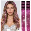jooceebaby Tinsel Extension Capelli con Clip 55 cm, 38 Colori Laser-Magenta Extension Capelli Paillettes Glitter, Accessori Capelli Brillanti per Festa Festival Concerto Halloween Natale