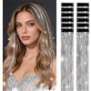 jooceebaby Tinsel Extension Capelli con Clip 55 cm, 40 Colori Laser-Argento Extension Capelli Paillettes Glitter, Accessori Capelli Brillanti per Festa Festival Concerto Halloween Natale