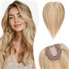Silk-co Topper Capelli Veri 10x12cm Extension Clip Toupet Donna Human Hair Topper 25cm 35g Marrone Dorato & Biondo Sbiancante