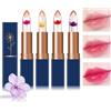 Getervb 4Pcs Flower Jelly Rossetto Magico Cambia Colore Trasparente Rossetti Idratante a Lunga Durata Lucidalabbra Glitterato Brillantini Set Regalo per Donne