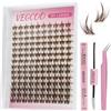 VEGCOO Ciglia Finte Manga, Ciglia Finte Ciuffetti Naturali Wet Spiky Anime Cluster Lashes, Wispy Lash Extension Ampio Span Lashes Kit (0.07D, 8-16mm) (Marrone)