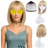 AYNKH Parrucca bionda corta donna con frangia, set completo con rete per capelli, occhiali da sole e collana, per un look elegante e alla moda, perfetta per feste e uso quotidiano