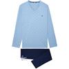 Hom Pigiama da Uomo Long Walter Pajama Set, Top: Motivo a Rombi a Pois su Sfondo Azzurro, Pantaloni: Blu Navy Tinta Unita, XXL