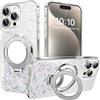 IMEIKONST Brillantini Cover per iPhone 16 Pro con Trucco Specchio Cavalletto ad Anello, Trasparente Glitter TPU Protettiva Antiurto Custodia per iPhone 16 Pro 6.3. Trasparente DJJ