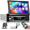 VECHTEL Autoradio 1 DIN Carplay Android Auto Wireless con schermo da 7 pollici estensibile manualmente,Tendone colorato,AM/FM/RDS radio 1 DIN con Bluetooth GPS/Navi,2USB,telecamera posteriore