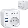 Aochxin Adattatore Presa Sudafrica, 6 in 1 Adattatore Sudafrica Italiano con 4 USB, per Sudafrica, Namibia, Swaziland, Lesotho, Adattatore Prese Sudafrica 3680W, Spina da Viaggio (Tipo M)