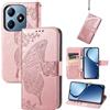 JIUNINE Cover per Realme C63 / Realme C61, Custodia Interno TPU Antiurto Portafoglio con Disegni di Farfalla [Carta Fessura] [Supporto Stand] Cover Libro in PU Pelle per Realme C63, Oro rosa