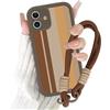 Kivlclri Righe Cover per iPhone 16 6,1'' con Cordino, Aesthetic Stripes Striped Motivo Disegno Marrone Silicone Case con Tracolla Collana per catena Antiurto Protezione Fotocamera Ragazze Custodia