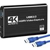 DIGITNOW! Scheda Registrazione Video HDMI, 4K dispositivo di acquisizione USB 3.0, Full HD 1080P per la trasmissione in streaming live di giochi