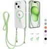 MBSLFY Cover per iPhone 15 Plus con Cordino, MagSafe Trasparente Custodia con Laccio Tracolla Cellulare Girocollo Collana Protettiva per iPhone 15 Plus, Verde Matcha