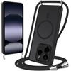 Knrlqim Magnetica Cover per Xiaomi Redmi Note 14 5G con Cordino,Custodia con Laccio Collana Tracolla Corda,Traslucida Opaca Hard PC Sottile Antiurto Protettiva Case,Compatibile con Magsafe,Nero