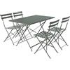 sweeek Set Tavolo da Giardino Pieghevole in Acciaio con 4 sedie, 110cm Verde Kaki - 110x70x71 cm