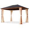 Arreditaly Gazebo 3X4 Metri Da Giardino Con Struttura Effetto Legno E Tetto In Acciaio Zincato Con Tende Laterali Impermeabile Per Patio Terrazza Outdoor 300 X 400 X 295 Cm Effetto Legno E Beige