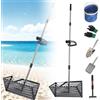 Generic Rastrello per pulci per sabbia, setaccio per sabbia da spiaggia in acciaio inox con cestello largo da 40 cm a denti di squalo, rastrello resistente con manico lungo rimovibile, per spiaggia, facile da