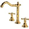 TYMYW Rubinetto Lavandino Bagno 3 Fori con Due Maniglie Rubinetto Diviso Miscelatore Bagno Girevole 360° in Ottone,Oro