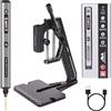ARROWMAX Mini penna elettrica a 5 velocità con pressa da banco, 10 punte piccole, scatola in alluminio, luci LED, display OLED, set di punte per gioielleria in resina