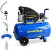 Goodyear - Compressore d'aria da 50 litri con kit 3 accessori, capacità di aspirazione 188 litri/minuto, 2.800 giri/min, pressione nominale 8 bar/115 psi, protezione sovraccarico, regolatore ad alta