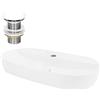 LuxeBath Lavabo da Appoggio in Ceramica Bianco Lucido Ovale 80 x 40 x 12 cm Lavandino con Set di Scarico in Ceramica Bianca Lavello Lavamani Piletta Drenaggio Sanitari per Bagno in Design Moderno