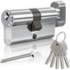 GANZTECH 40T/40 (80mm),Serratura a botte cromatura, chiave chiave con 5 chiavi standard, Serratura a cilindro europeo in Lega di alluminio, Stabile sicura per porte in legno, composite e UPVC