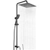OFFO Colonna Doccia Nera Senza Miscelatore, Asta Doccia Saliscendi con Soffione Pioggia 20x20cm e Doccetta 3 Getti, Asta Doccia Regolabile in Altezza 86-120cm, Tubo Acciaio Inox Antitorsione 1.6m, Nero