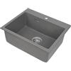 GIDRLL Lavello da Cucina in Quarzo, 55 x 45 cm, 1 Bacino, Lavello da Incasso per Mobile da 55 cm con Troppopieno, Sifone e Set di Scarico (Grigio)