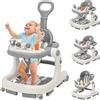 Siairo 3 in 1 Girello Neonato, Baby Walker per Bambini con ruote, luce, musica, centro giochi, Altezza Regolabili, Carrellino per Bimbi 6-18 Mesi (Grigio)