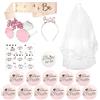 CHRI JGA - Set di 18 accessori decorativi da donna, con fascia da sposa e velo, set distintivo, occhiali tiara, team, tatuaggi da sposa, 12 pezzi