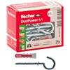Fischer 25 Tasselli Duopower con Occhiolo Aperto, 6 x 30 mm Universali, per Muro pieno, Mattone Forato, Cartongesso, 541743, grigio/rosso, 25 pz