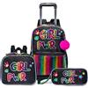 Egchescebo Zaino Trolley Scuola Elementare Bambina Ruote Regoli da Viaggio Carrello Porta per La Bimba Ragazza Rimovibile Lettera GP Seven Media Asilo Bambino Superiori Rotelle 17 3pcs Nero