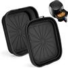 Euqvunn Teglia in Silicone Friggitrice ad Aria, 2 Pezzi Accessori Friggitrice ad Aria, Antiaderenti e Pieghevoli, Vassoio Quadrato per Cestelli Oltre 3 L, Inserti per Airfryer, Nero