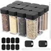 bayidun 12 Pz Barattoli Porta Spezie per Cucina Salva Spazio, 50ml Portaspezie Cucina Quadrati con Coperchi, Contenitore Barattoli Spezie per Cucina,Contenitori Vasetti Spezies con etichette/penna/spazzola