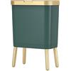 DSOUWEH Pattumiera Facile da Pulire con Coperchio: pattumiera Durevole ed Efficace per pattumiera in plastica da Cucina con Pulsante, Oro Verde, （15L33.2 * 19.6 * 48.5cm