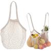 ZILZUFA 2 Pezzi Sacchetti in Rete Riutilizzabili per La Spesa,in Cotone, con Manico Lungo, Borse per La Spesa Lavabili in Corda di Cotone Organico, per Conservare Frutta, Verdura,Beige