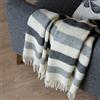 LINEN & COTTON Plaid Copriletto Coperta Malmo a Righe - 100% Pura Lana Neozelandese, Antracite Naturale Bianco Grigio (140 x 200 cm) per Divano Letto Singolo Matrimoniale per Tutte le Stagioni