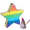 Relaxdays 4X Pignatte a Forma di Stella, Pentolacce da Riempire, Bambini e Adulti, Arcobaleno, da Appendere, Multicolore Dorata