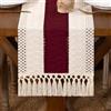 DeZerlor Runner da tavola in macramè, stile bohémien, con nappe, 122 cm, colore: avorio e rosso bordeaux, in cotone e lino, centrotavola per tavolo da pranzo, comò, decorazione per la casa