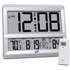 LFF Orologio atomico con grande display, orologio da parete digitale con temperatura per interni ed esterni, sensore esterno senza fili, facile da leggere, colore: argento