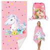 KDFSSIPE Telo Mare In Microfibra Con Unicorno, Telo Mare e Da Bagno Con Laccio, Con Motivo Unicorno,Resistente Alla Sabbia - a Righe Colorate, Ideale Per La Spiaggia e (pink)