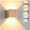 CongShine Applique da Parete Interno LED 6W Legno, Dimmerabile Lampada da Parete Moderno, Applique da Muro 3000K/4000K/6000K Luce Up Down Vintage per Camera da letto Corridoio Soggiorno (1PCS)