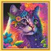 Meecaa Kit per punto croce, 11 punti, motivo gatto soriano, fiore con animali, kit da ricamo con accessori prestampati (36 cm x 36 cm) (gatto tigrato)