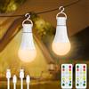 Dehobo Ricaricabile Lampadina LED E27 Con Timer - Luci LED a Batteria Pulsante Con Telecomando - Lampada Campeggio 3 Temperature di Colore - Dimmerabile Lampada Emergenza, 2 Pezzo