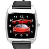 TAPORT® Orologio quadrato al quarzo in pelle nera per gli appassionati di auto sportive E2