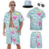 Matreeglam Hawaii, camicia a maniche corte, da uomo, floreale, per il tempo libero, con pantaloni corti, occhiali da sole, camicia hawaiana, elegante da uomo, per estate, vacanze, viaggi, spiaggia (Style 1, L)