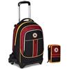 PRESTIGE & DELUXE TROLLEY ZAINO SCUOLA ROMA CALCIO ORIGINALE NUOVA COLLEZIONE Staccabile 3 ruote + Astuccio 3 piani completo + 7 Penne Scatto cancellabili e portachiave calcio 3D